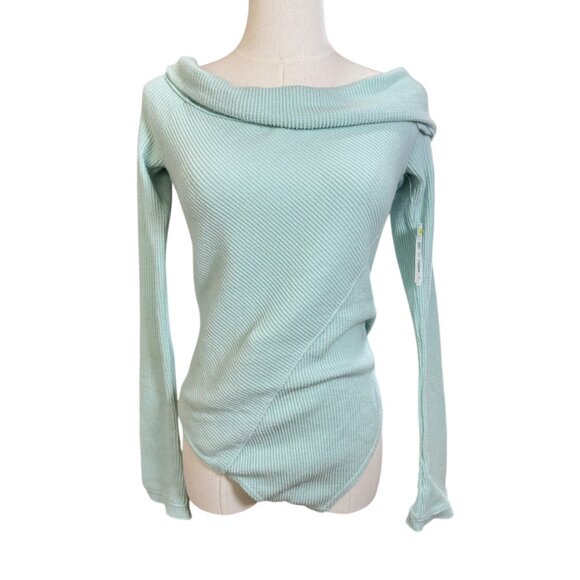 Free People x Intimately Mint Green Off Shoulder Ribbed Bodysuit Size M NWT - Picture 1 of 9